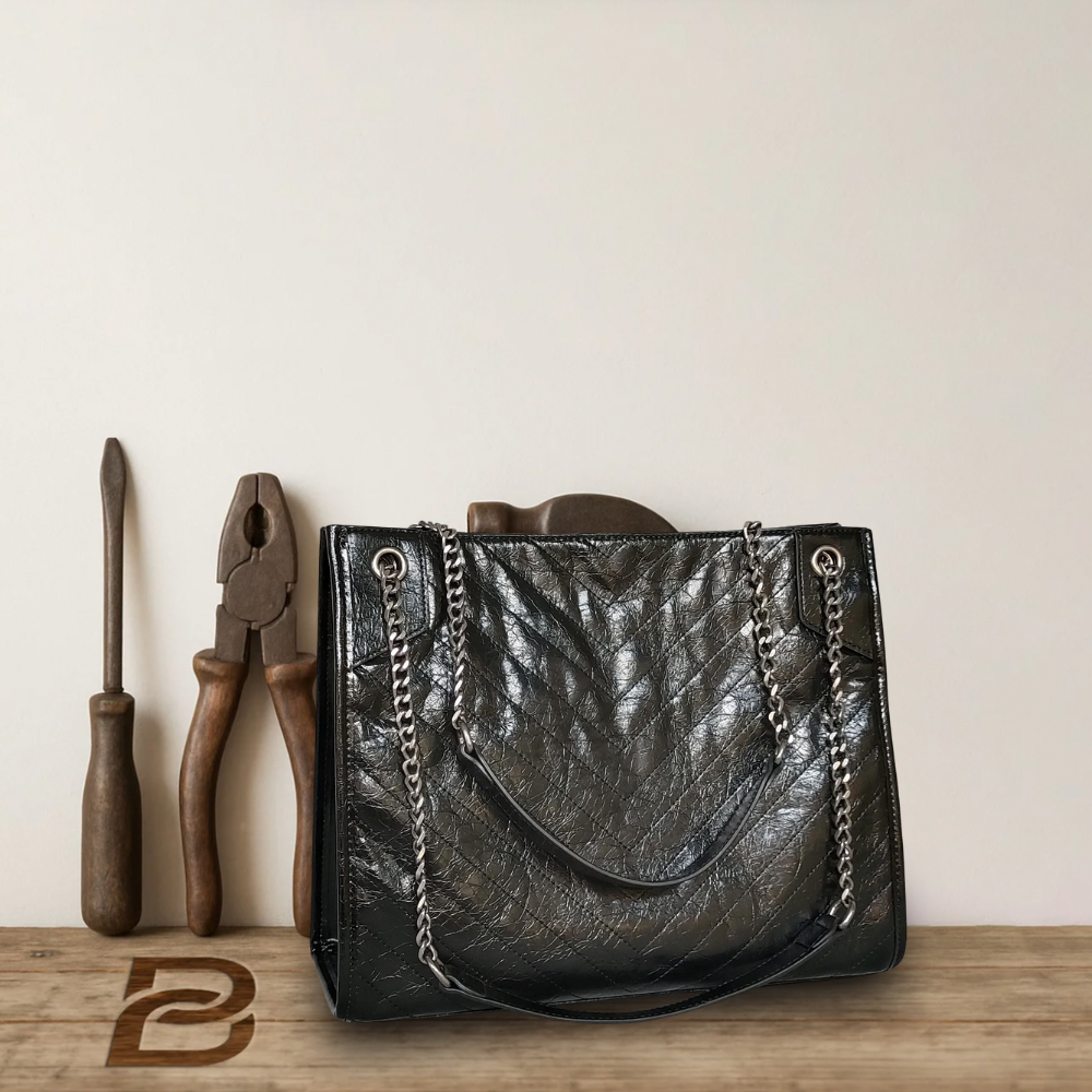 BERK | Leather tote bag with chain strap