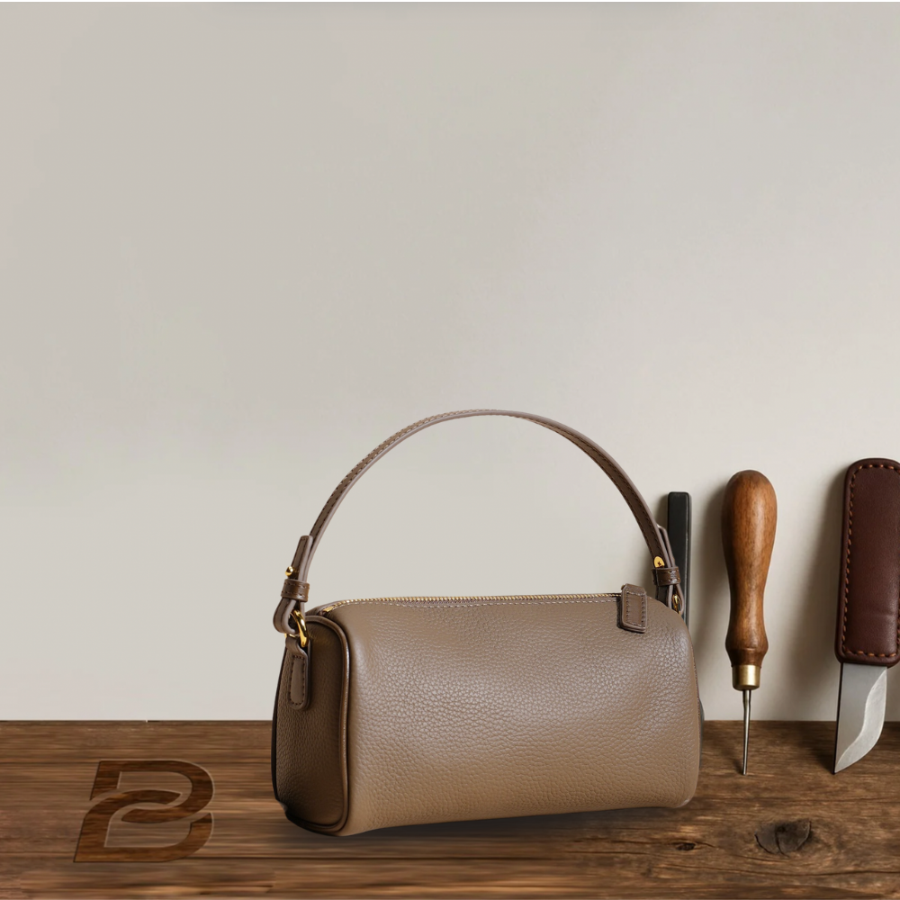 BERK | Premium Leather Shoulder Bag with Detachable Strap – Taupe