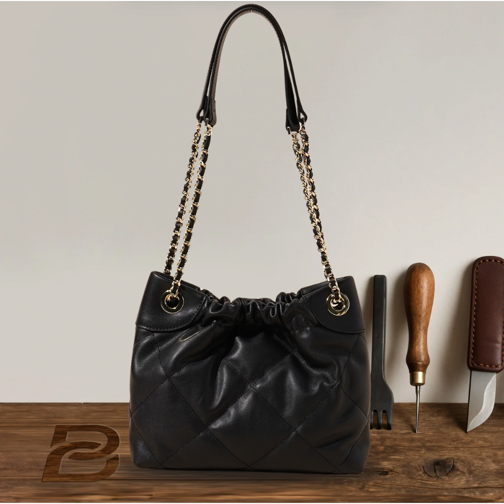 BERK | Slim leather shopper bag with chains