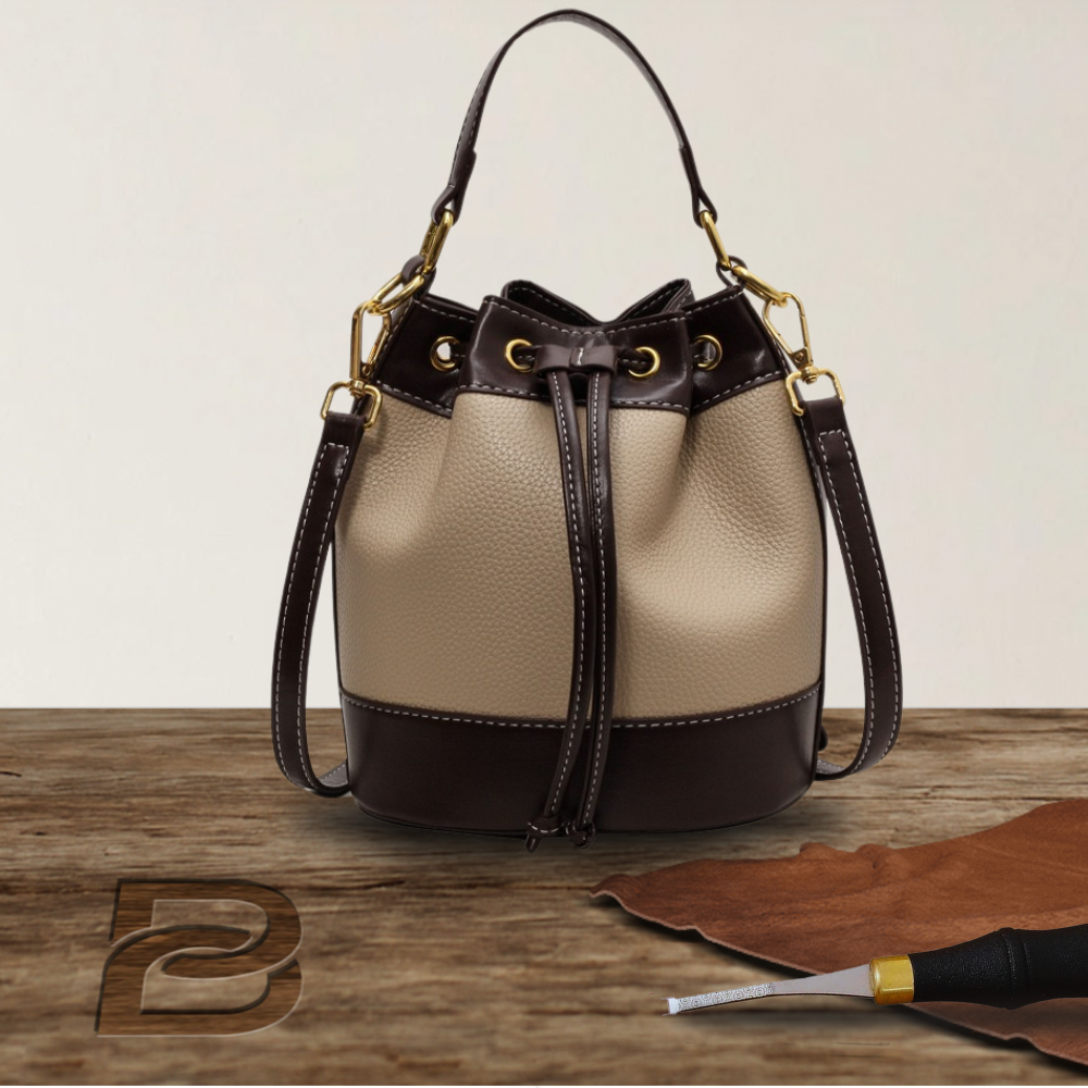 BERK | Two-coloured premium leather bucket bag with adjustable strap