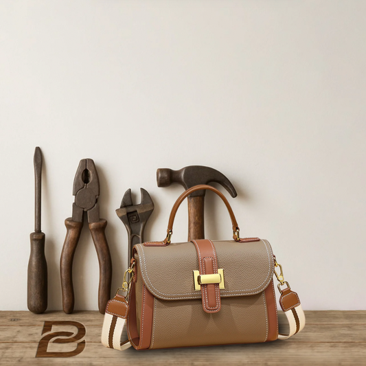 BERK | Two-coloured front buckle leather satchel