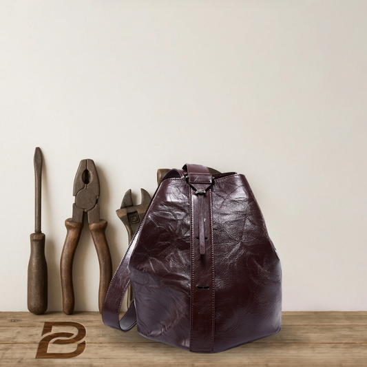 BERK | Bucket bag made from wrinkled first layer cowhide leather