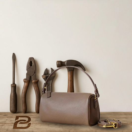 BERK | Premium Leather Shoulder Bag with Detachable Strap – Taupe