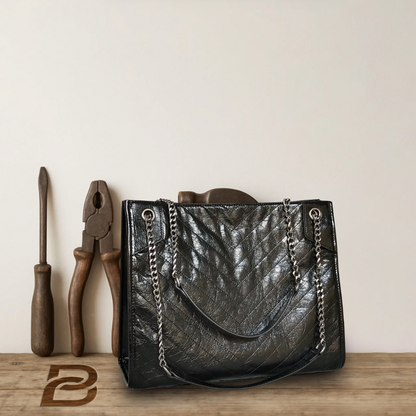 BERK | Leather tote bag with chain strap