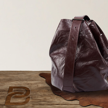BERK | Bucket bag made from wrinkled first layer cowhide leather