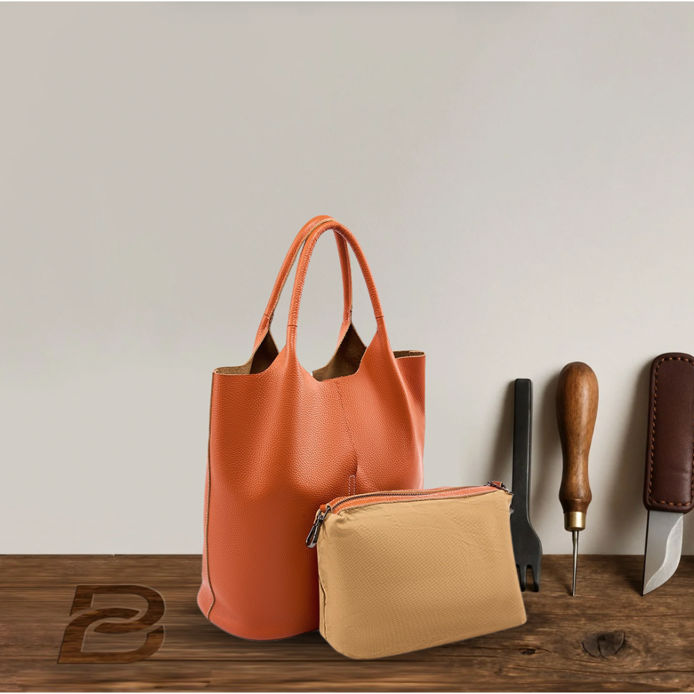 BERK | Leather tote with reinforced handle and case