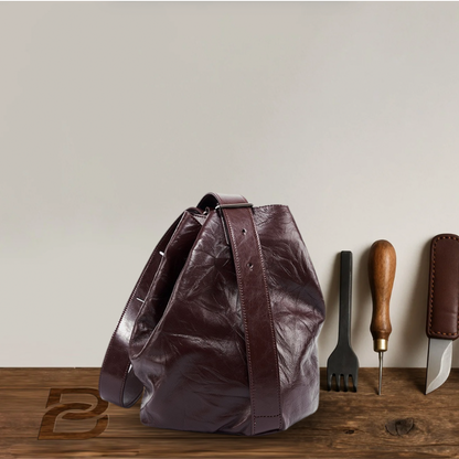 BERK | Bucket bag made from wrinkled first layer cowhide leather