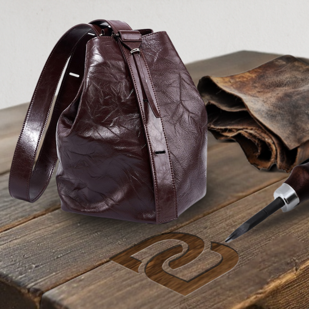 BERK | Bucket bag made from wrinkled first layer cowhide leather