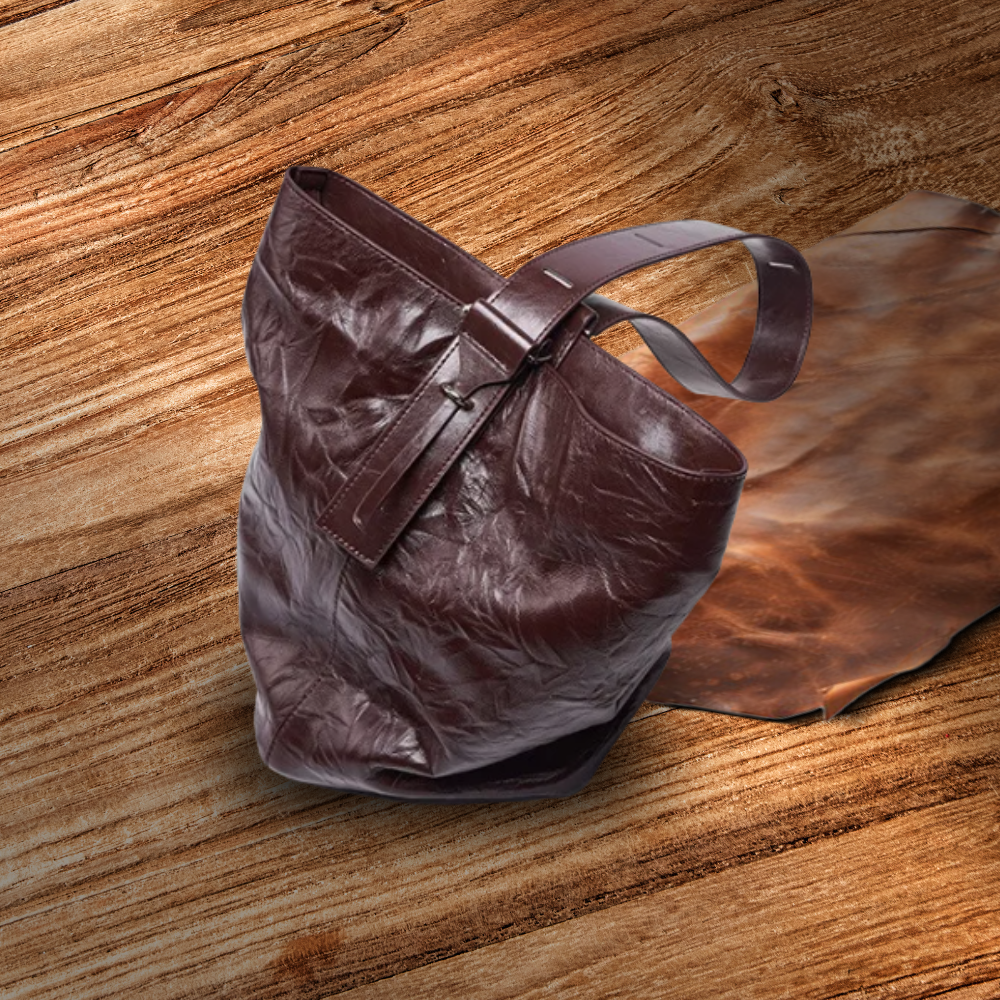 BERK | Bucket bag made from wrinkled first layer cowhide leather