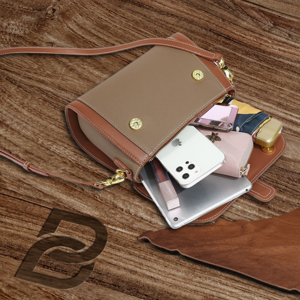 BERK | Two-coloured front buckle leather satchel