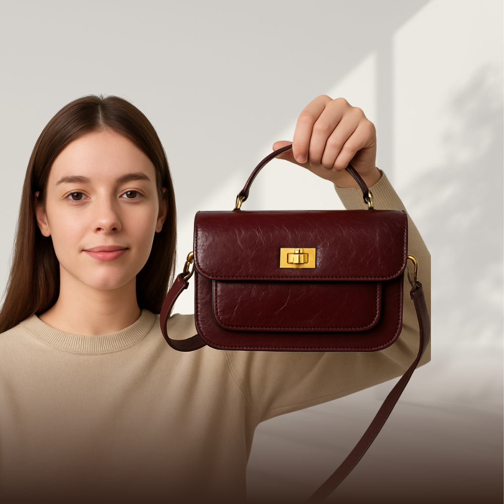 BERK | Vintage Genuine Leather Lock Closure Crossbody Top