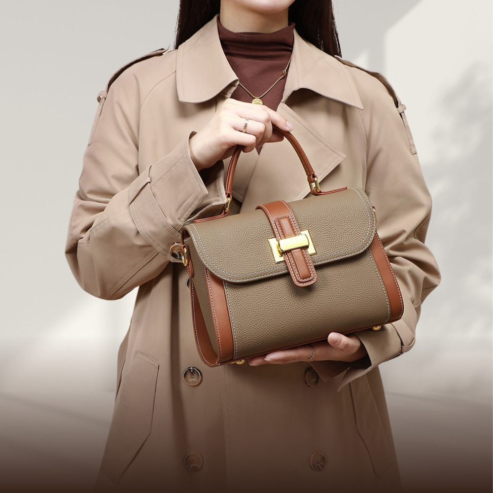 BERK | Two-coloured front buckle leather satchel