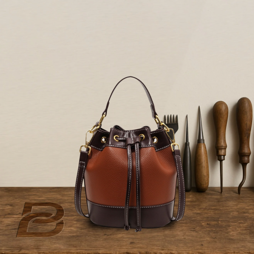 BERK | Two-coloured premium leather bucket bag with adjustable strap